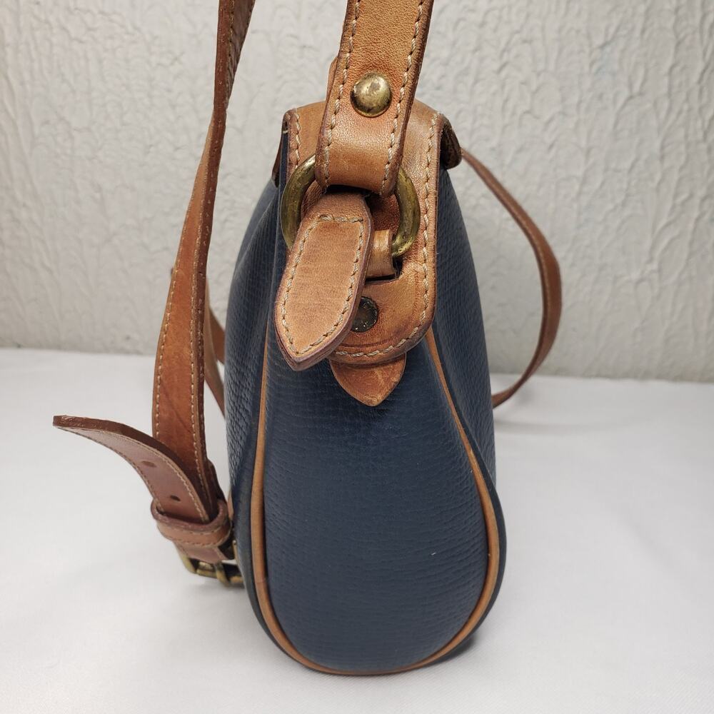 Vintage COACH Italy Blue Tan Pebbled Leather Crossbody Purse Shoulder Bag - Picture 3 of 16